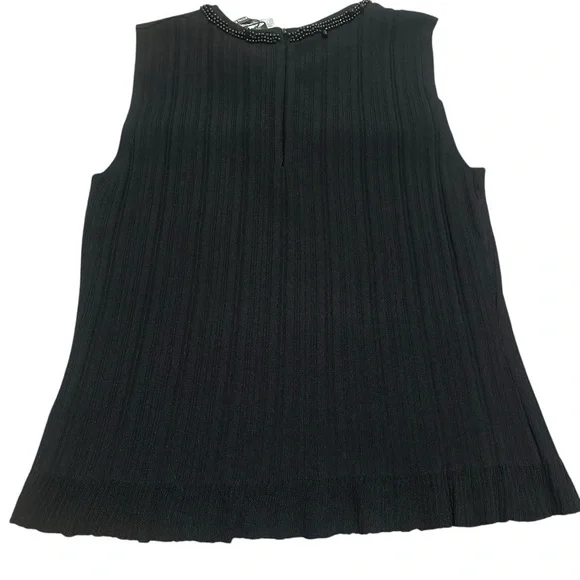NWT deadstock Black pleated sleeveless blouse with beaded collar size XL - Picture 2 of 7